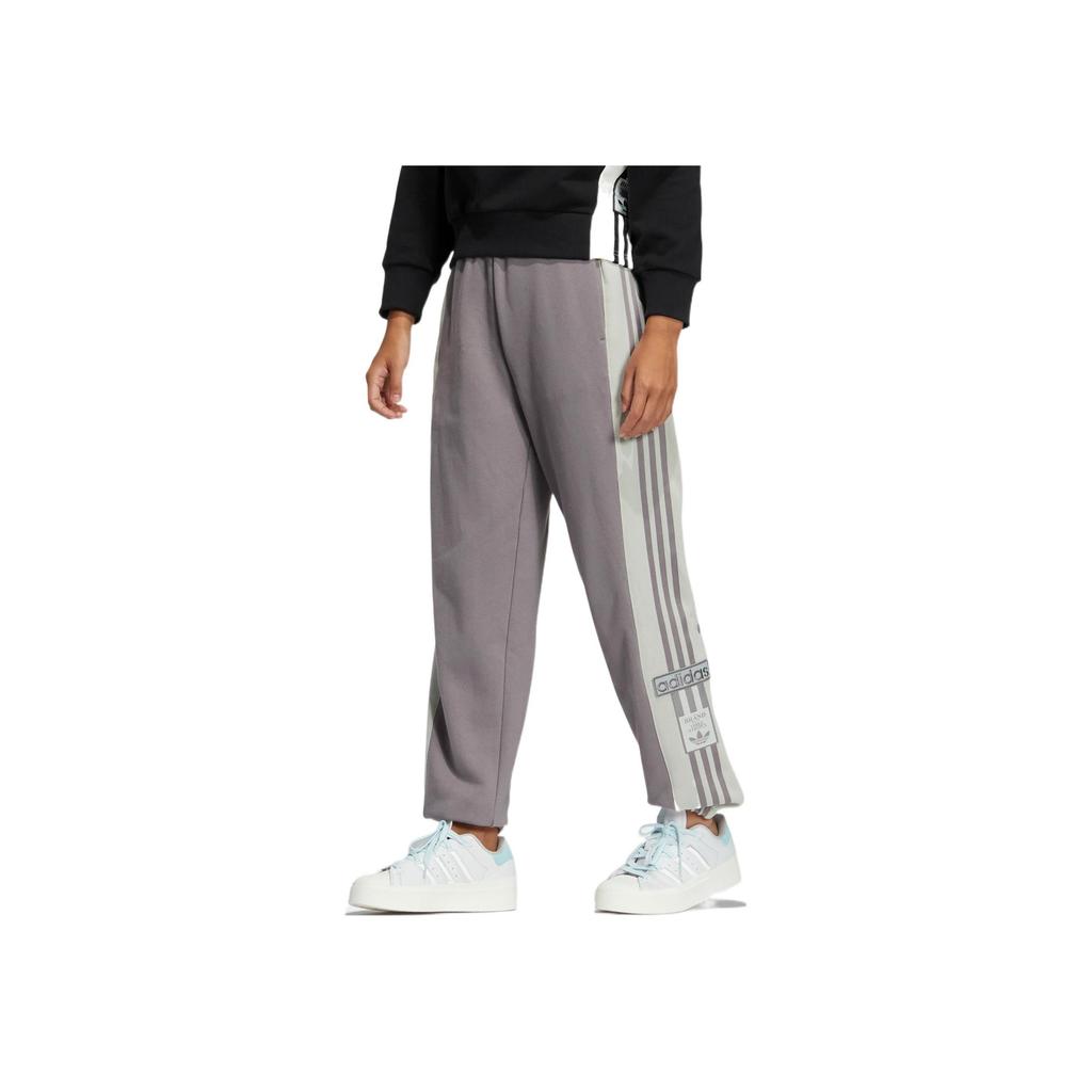 Adidas Originals SS22 Solid Color Drawstring Logo Embroidery Side Button Vintage Cuffed Sweatpants Women Bottoms Gray Brown IC8128
