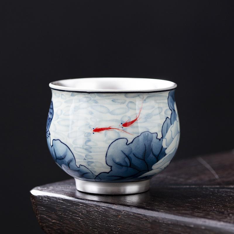 Household Blue And White Ceramic Tea Cup For Men And Women, Chinese Retro Small Capacity High-End Tea Set, Single Cup Master Cup