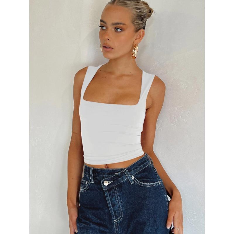 Women Y2k Sexy Casual Square Neck Slim Fit Sleeveless Cropped Tank Top