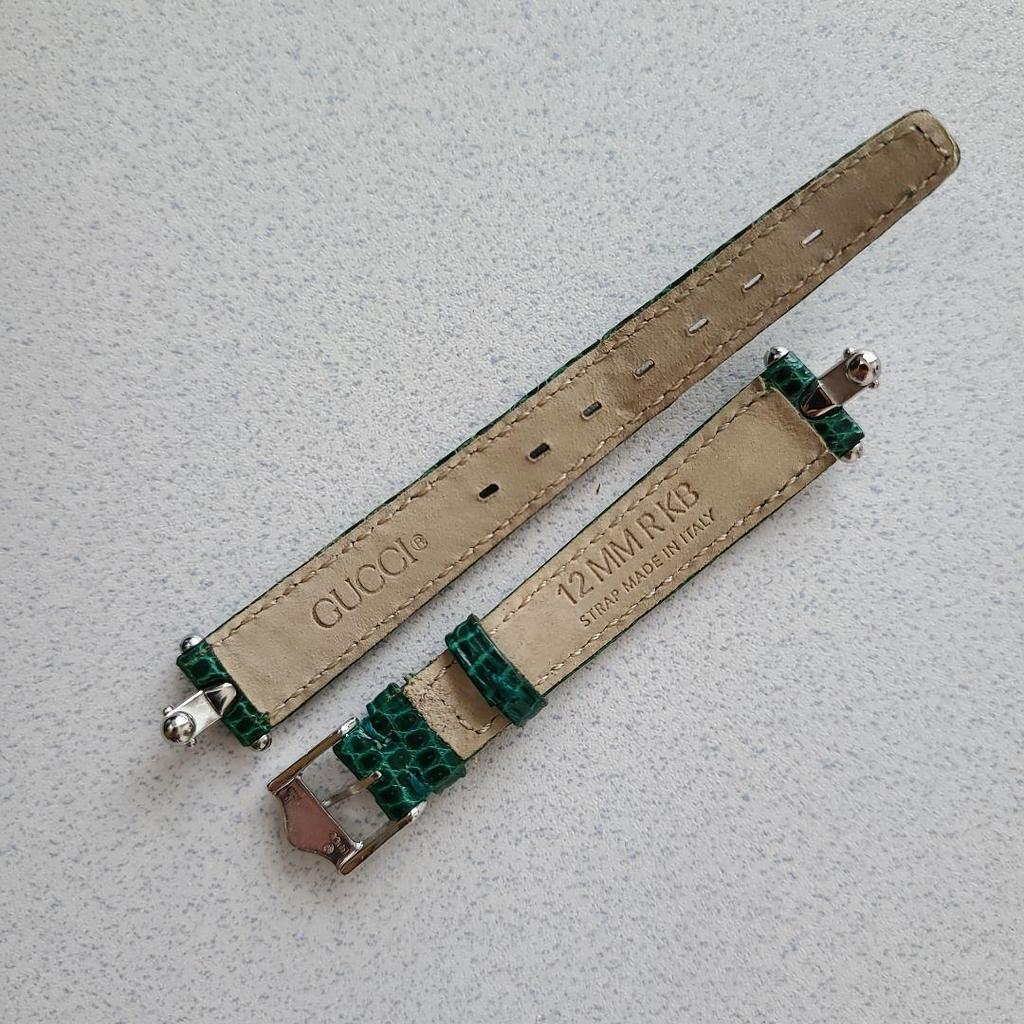 Used GUCCI Watch Replacement Strap Green Crocodile Embossed 10mm & Case Included