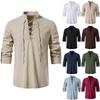 Men's Casual Fashion Long Sleeve Solid Color V-Neck Tops
