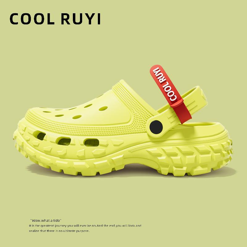 

Обувь с отверстиями Мужская домашняя обувь Обувь с закрытым носком Молодежные EVA тапочки Нескользящие Полые Дышащие Широкая подошва Шины Пляжные мужские сандалии 44-45 зелёный