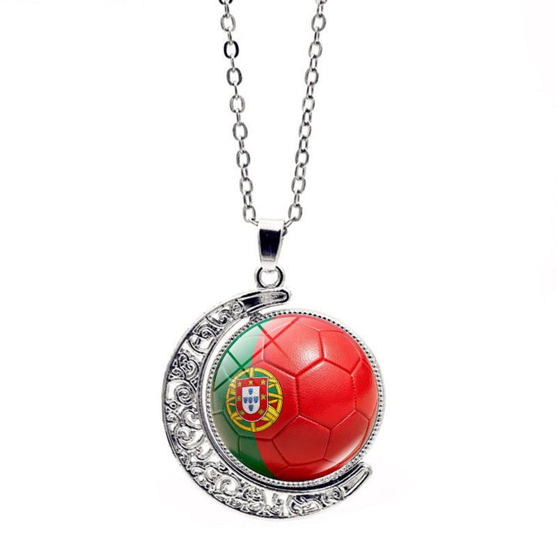 FIFA World Cup Flag Football Necklace Women's Versatile Creative Rotating Moon Pendant Sweater Chain
