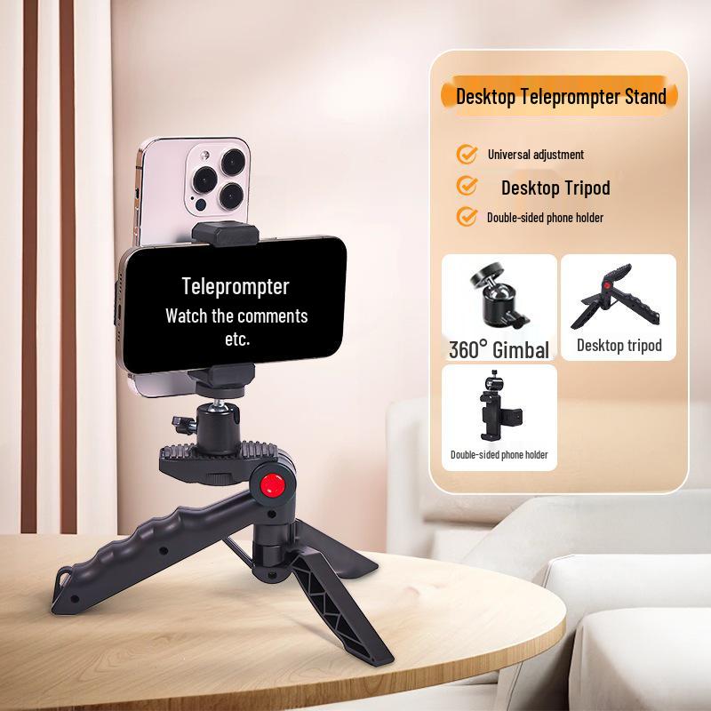 Dual-Sided Teleprompter Stand for Smartphones - Handheld & Desktop, Multi-Functional for Vlogging, Dual Camera Setup, Subtitles, & Teaching.