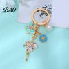 Keychain Pendant with Round Imitation Pearls, Flower Butterfly Enamel Charm Multi-color Key Ring, Pastoral Style Layered Holder Strong Chain Keyring