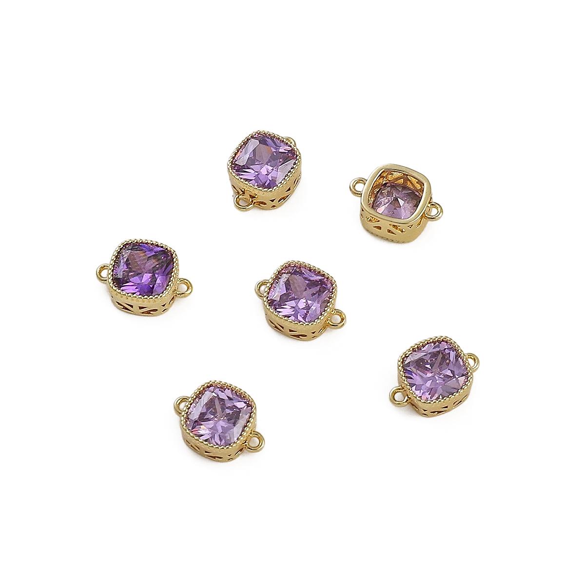 

1 шт./пакет, золотой медный циркон, инкрустированный квадратной формы, двойной подвесной кулон, подвески для DIY, аксессуары для изготовления ювелирных изделий фиолетовый