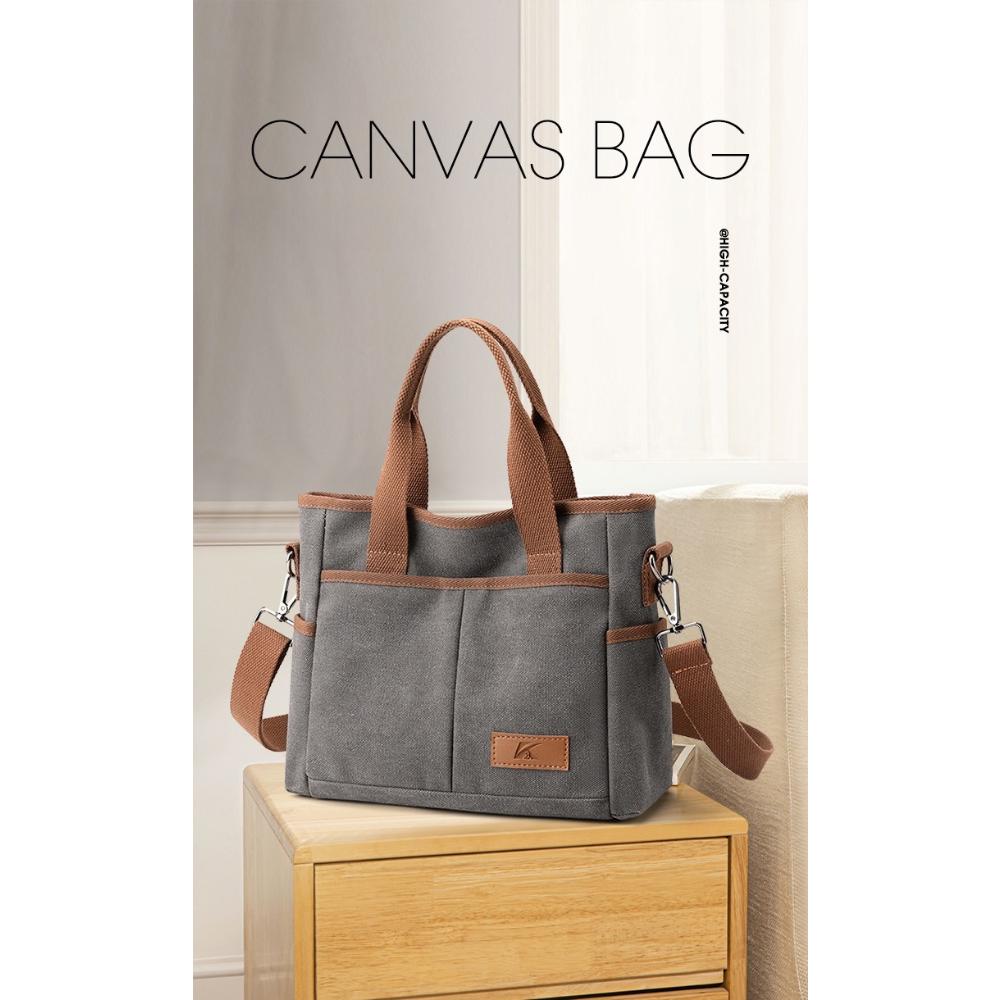 Korean Minimalist Large Canvas Women Crossbody Bag, Durable Washable Versatile Handbag For Office Commute School Life And Weekend Shopping Activities