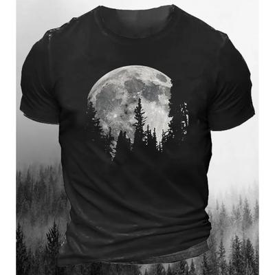 3D-Druck Vintage Herren T-Shirt Mond Wald Muster Druck Lose Übergroße-Shirts Klassische Herrenbekleidung Street Casual Tees Kurzarm