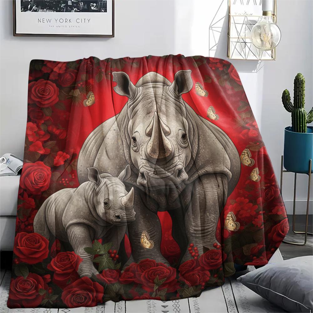 1PC Red Rose Animals Print Flannel Blanket, High Quality All Seasons, Home Decor, Warmth and Comfort, Perfect for Christmas Gifts