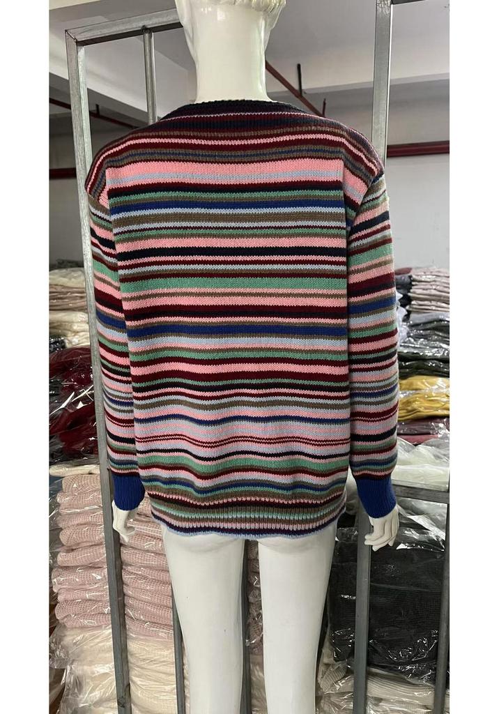Women's Color Block Round Neck Loose Fashion Sweater - Hot Sale