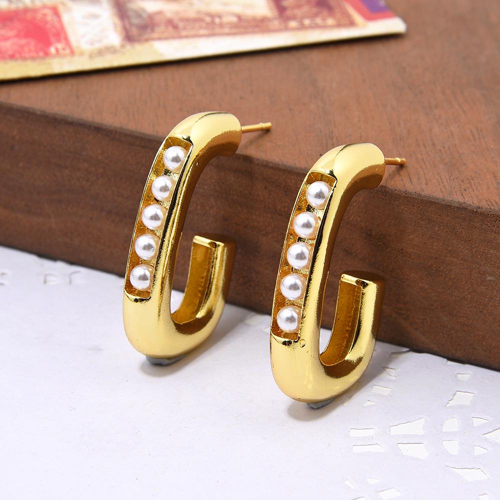 Elegant Copper Zircon & Pearl Hoop Earrings for Women - Real Gold Color-Preservation