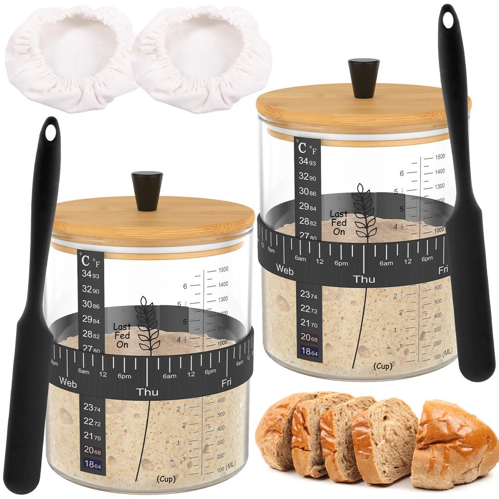 1-2 Set Wide Mouth Sourdough Starter Jar Kit 51 Oz Large Capacity Sour Dough Glass Jar Kitchen Sourdough Bread Baking Supplies