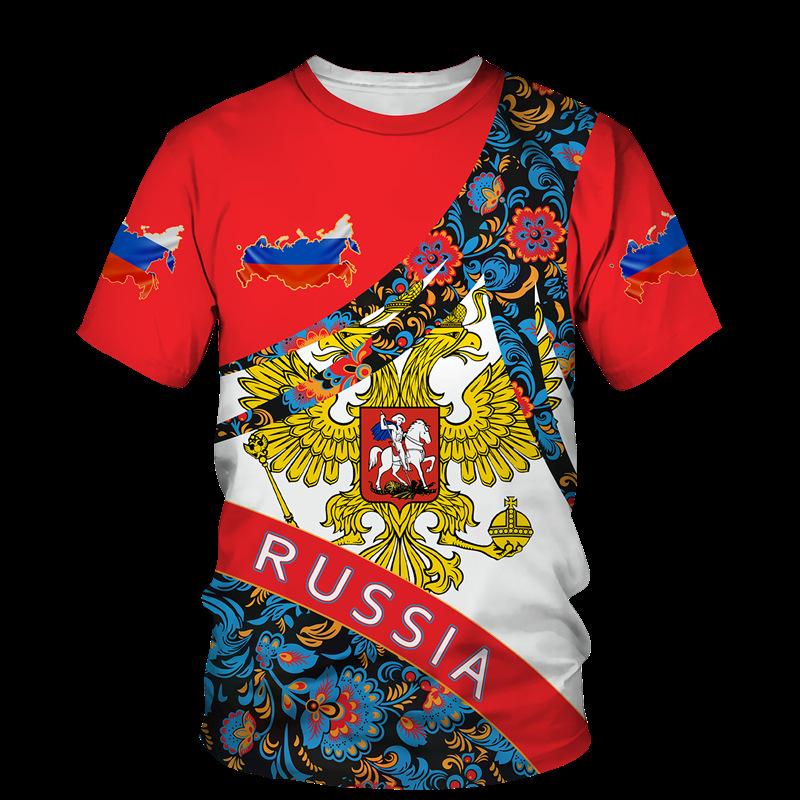 2025 new hot-selling Russian 3D short-sleeved T-shirt casual loose round neck Russian flag short-sleeved top T
