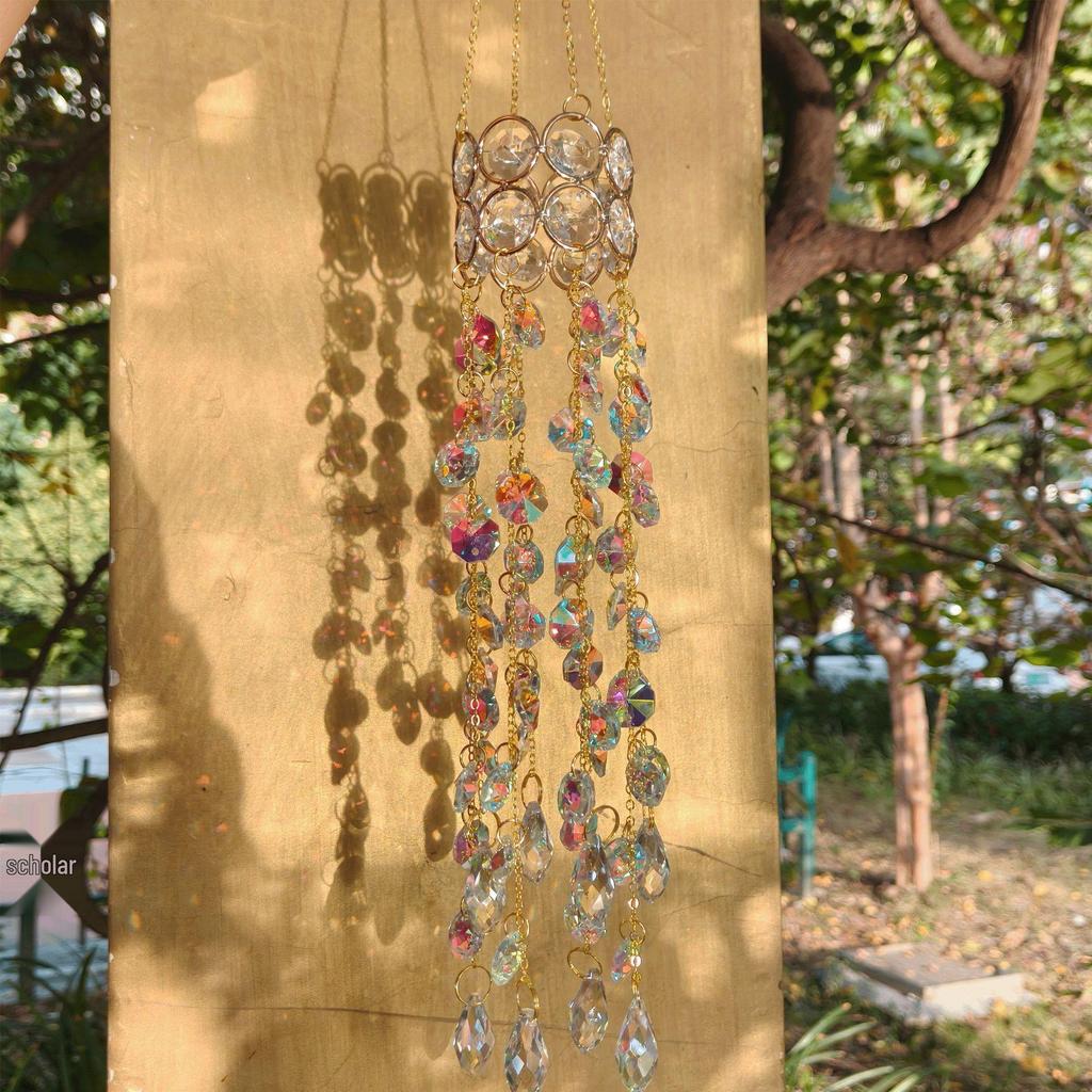 Cross-Border INS Style Sun Catcher: Colorful Crystal and Metal Wind Chime Wall Ornament