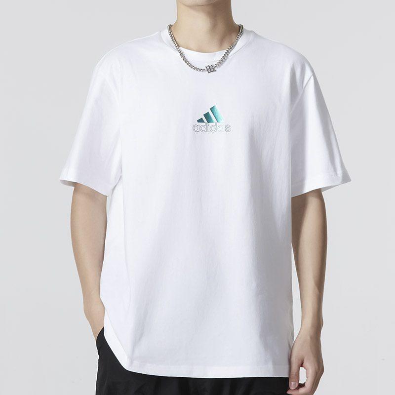 Adidas T Shirts Men's White Crew Neck Moderate Straight Fit HM2979