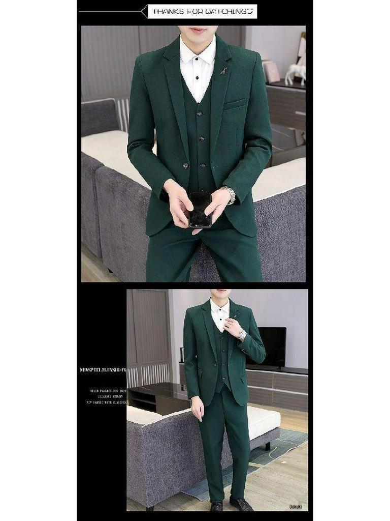 Korean Style Slim Fit Men's Three-Piece Business Suit for Teenagers
