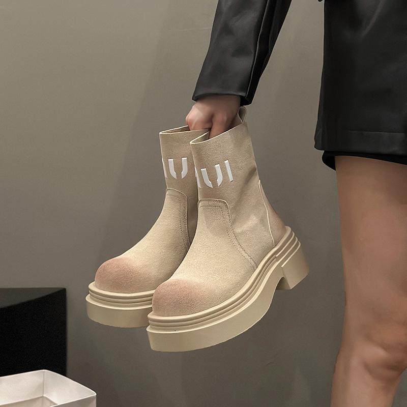 

Thick-soled retro short boots children 2025 new autumn and winter British wind locomotive Martin boots heightened thin boots rhubarb boots 35