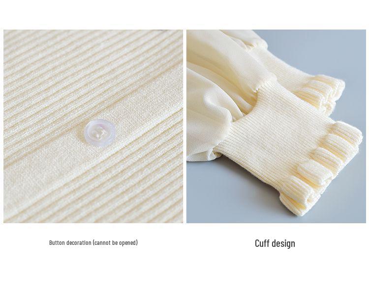 2025 Women's Slim Fit Chiffon Knit Sweater with Peter Pan Collar and Lantern Sleeves