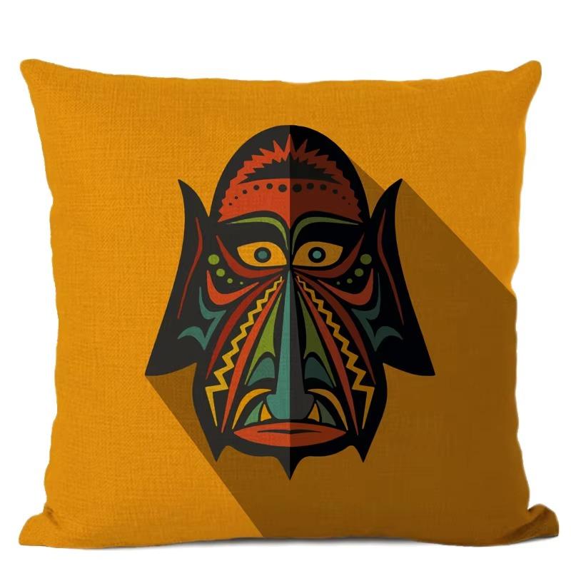 African Ethnic Tribe Totem Linen Cushion Cover Symbol Colorful Mask Printed Gallery Art Decor Pillow Case Fundas De Cojin