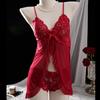 Plus Size Women Sexy Sleepwear Nightdress Bow Modal High Slit Lace Trim Nightgown Lingerie Pajamas M-2XL