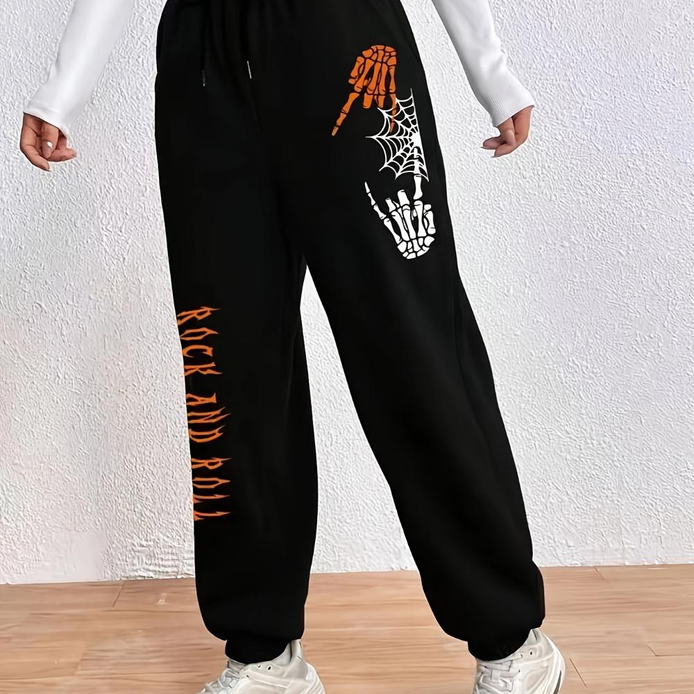 Rock And Roll Letter Printing Pants Casual Jogger Women's Fleece Drawstring Long Pant Fashion Street Female Sports Sweatpants