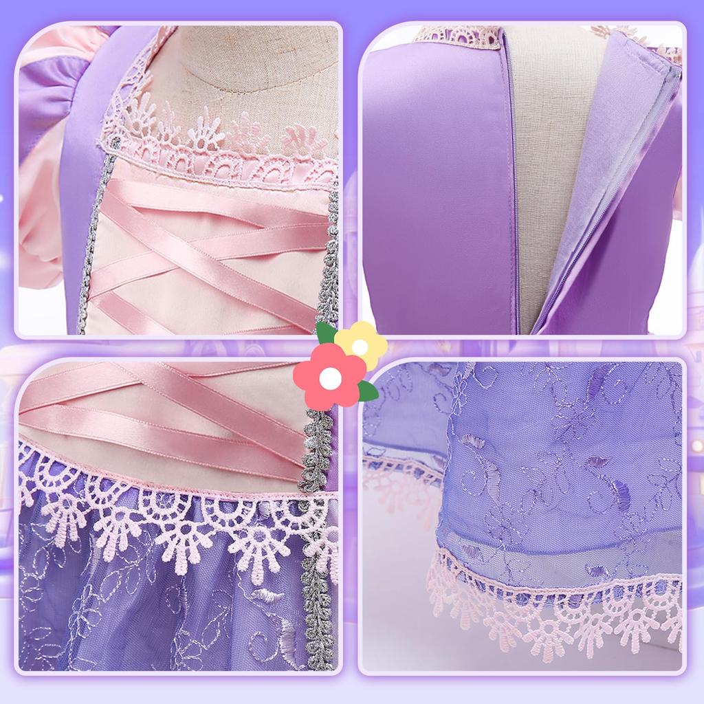JIEAIRUI Rapunzel Princess Dress for Halloween Costume for Perfect for and Includes 8 Accessories Kids, Girls, Parties, Birthdays, Christmas,