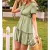 Women's Fashionable Temperament Solid Color V-neck Short Sleeved Dress