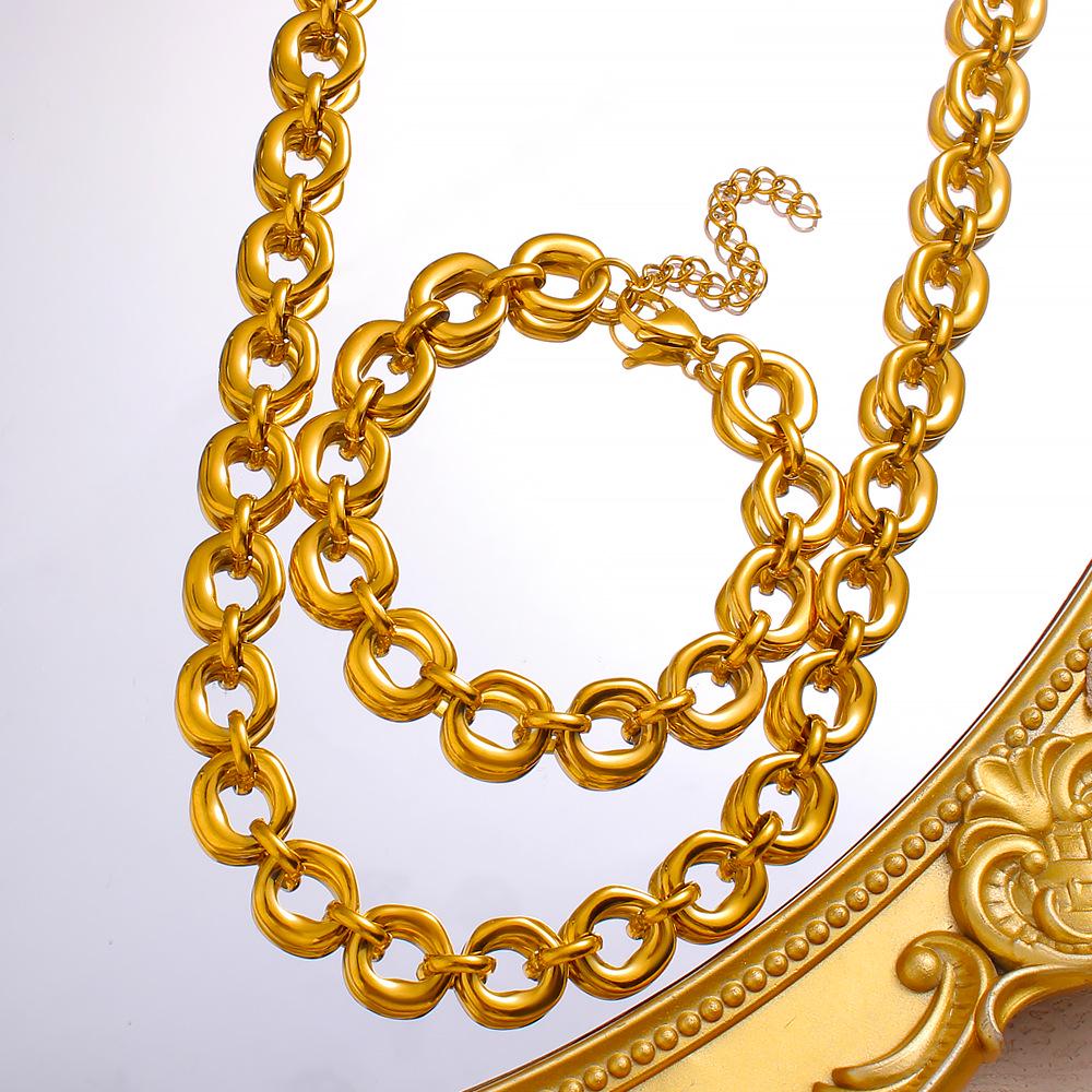 Xin Duo Duo Stainless Steel 18K Electroplated Irregular Round Link Chain Necklace & Bracelet