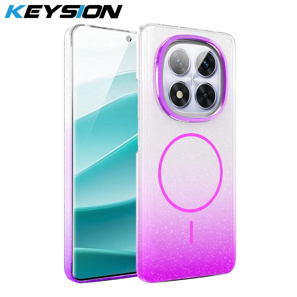 

KEYSION Luxury Gradient Glitter Magnetic Phone Case for Redmi Note 14 Pro+5G 14 4G Hard PC Shockproof Back Cover for POCO X7 5G for Redmi Note 14 Pro фиолетовый