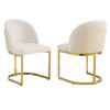 2 Esszimmerstühle, geeignet für Restaurants, Wohnzimmer, Cafés, moderner Stil, goldfarbene verzinkte Stuhlbeine, Chenille-Stoff, beige + gold