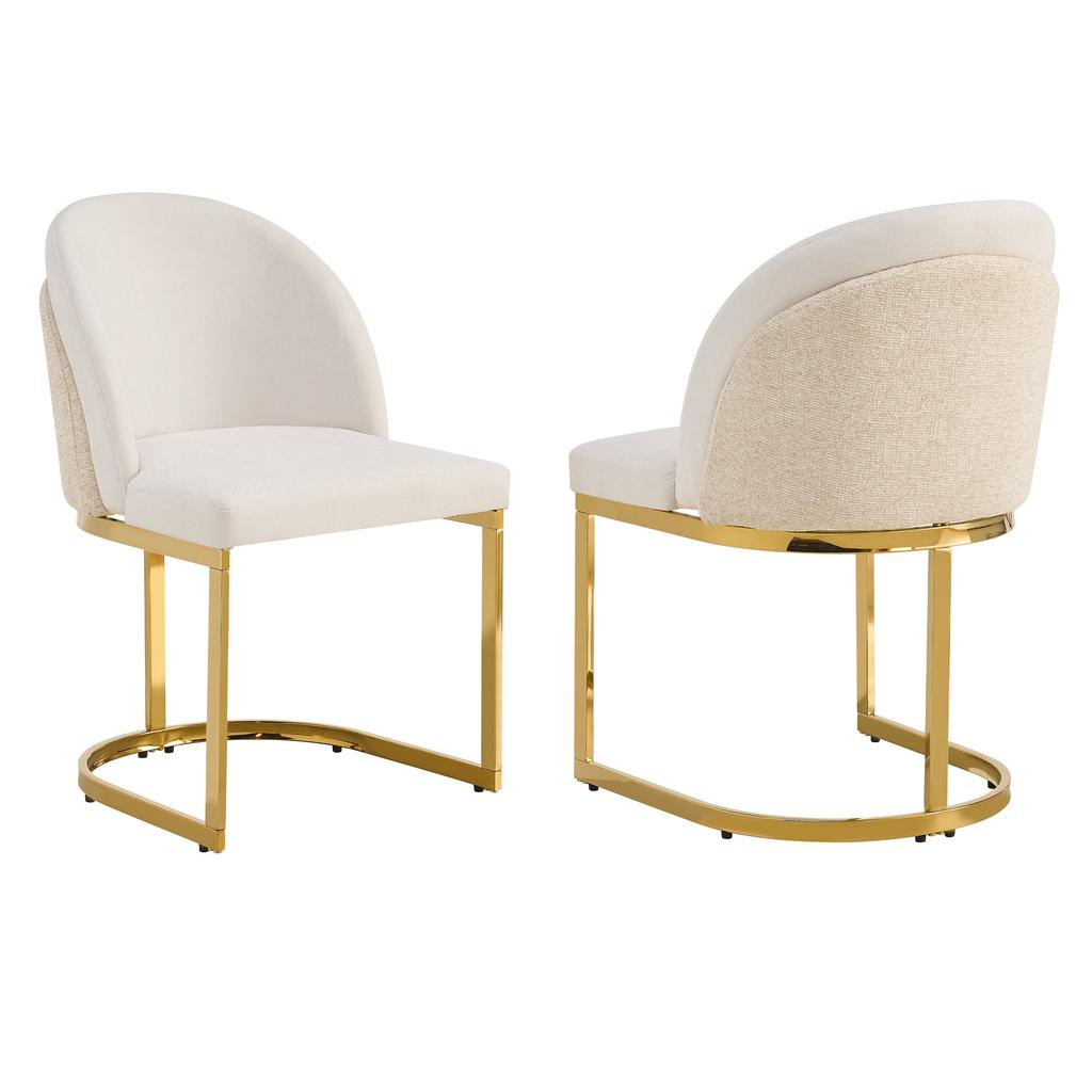 2 Esszimmerstühle, geeignet für Restaurants, Wohnzimmer, Cafés, moderner Stil, goldfarbene verzinkte Stuhlbeine, Chenille-Stoff, beige + gold