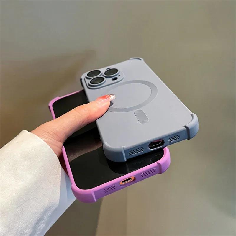 Luxury Magsafe Wireless Charge Case For iPhone 16 15 14 13 12 Pro Max Plus Soft Liquid Silicone Magnetic Shockproof Bumper Cover