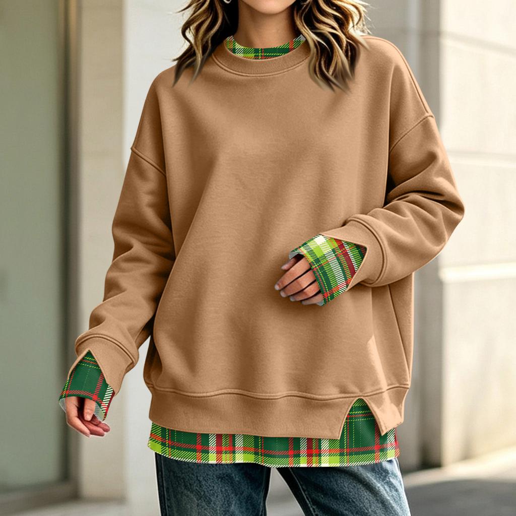 Women's Long Sleeve Mock Two-Piece Sweatshirt Loose Fit Casual Pullover