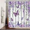 Floral Shower Curtain Spring Farmhouse Bathroom Curtain Waterproof Flowers Butterflies Leaves Bath Curtain with Hooks for Dormitory Shower Bathtub