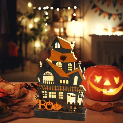 Halloween Kürbis Haus Prop Desktop Dekoration mit Fledermäusen Spinnennetz