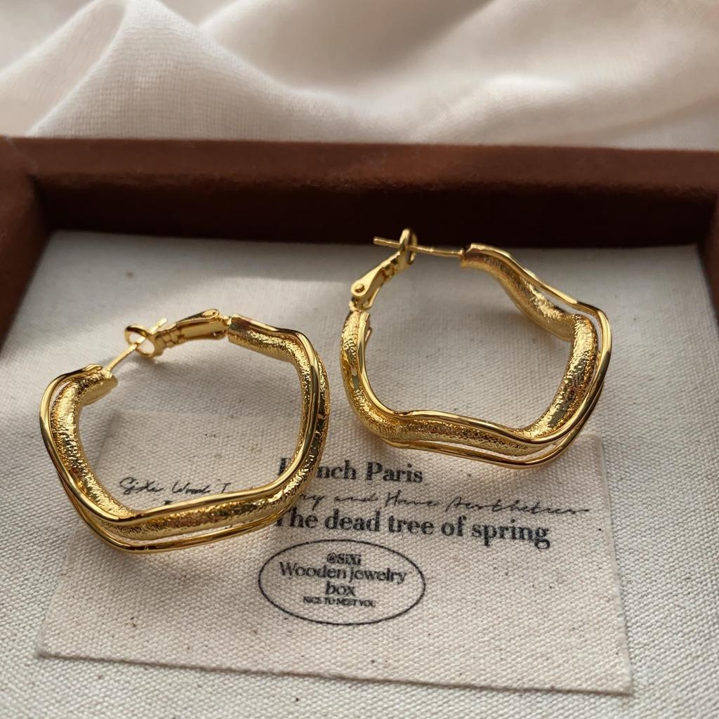 Irregular Ring Earrings, Earrings, Personalized Design, High-Grade Metal, High-Grade Temperament, Cold Wind, Retro Light Luxury Earrings.