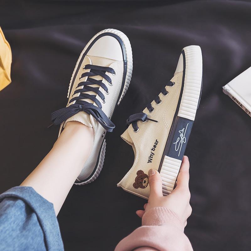 

Bear canvas shoes children 2025 summer new low-top casual board shoes flat Korean version trend versatile half slippers 40
