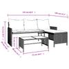L Shaped Garden Sofa Set with Table and Cushions Black Poly Rattan