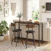 Bar Table Set with 2 Stools, High Kitchen Table, 2 PU-Padded Bar Stools, Footrest, Brown