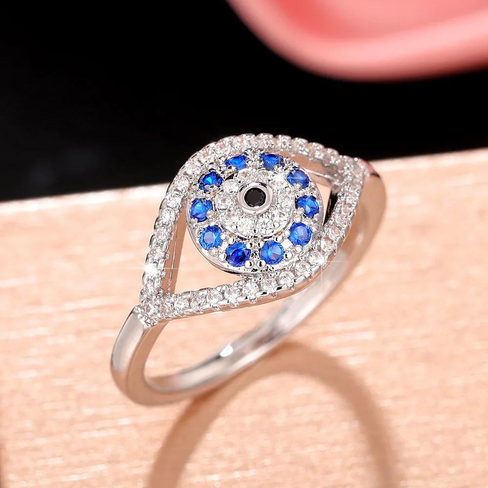 Elegant Dark Blue Zirconia Rings Cubic Zirconia Turkish Evil Eye Signet Ring for Women Jewelry Protection Lucky Gift