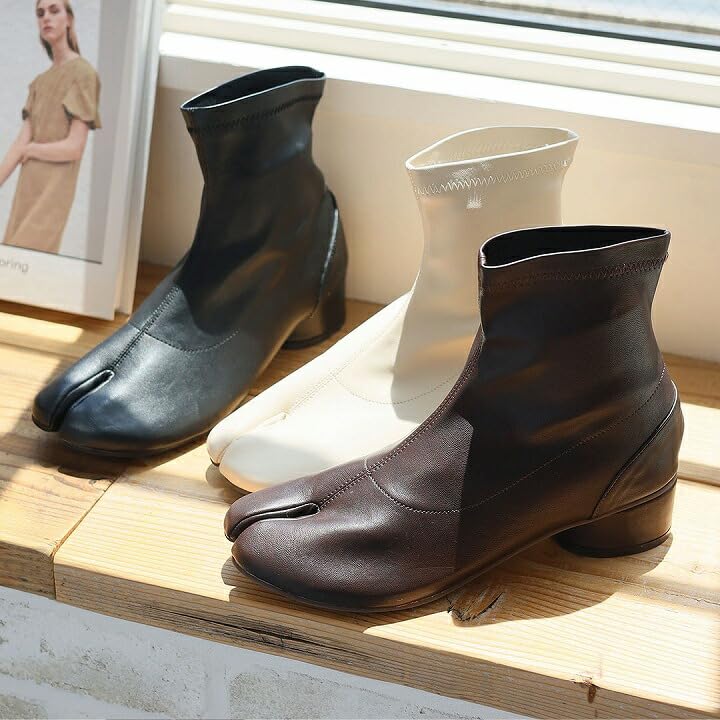 Vivian Fashion Boots, Tabi Design Stretch Short Boots, Dark Brown