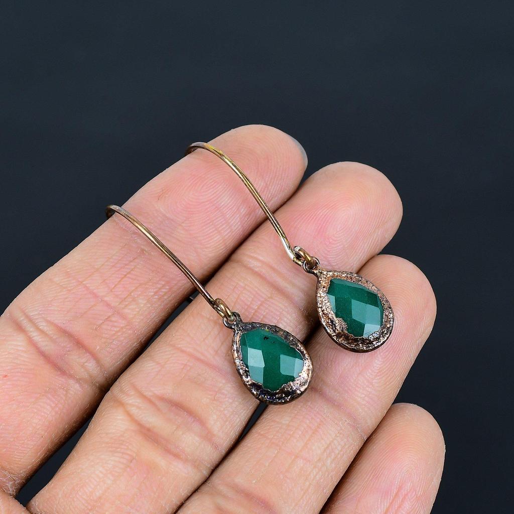 Green Onyx Earrings, Copper Electroformed Jewelry, Gift For Women Handmade Earrings Gemstone Jewelry