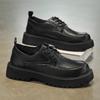 Fashion Black Leather Derby Shoes For Men Thick-Soled Wedding Shoes Formal Business Shoes Lace-Up Casual Shoes Platform Loafers