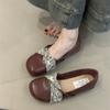 Not Tired Feet! Invisible Inner Height Increase Flat Bottom 2025 Spring and Summer Niche Design Soft Sole Brown Square Head Single Shoes Women