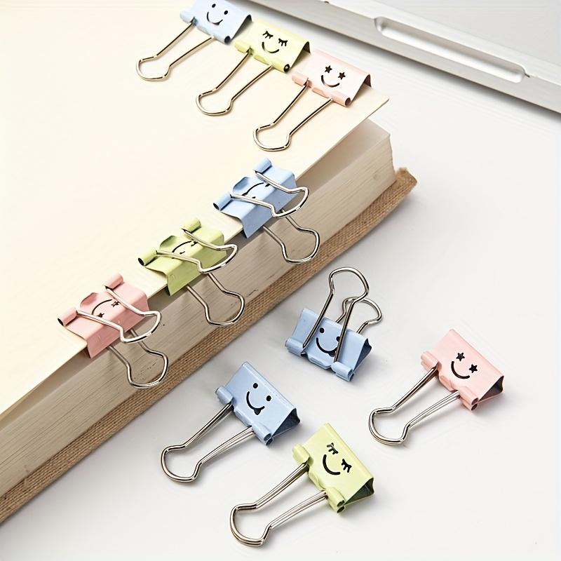 30pcs Colorful 19mm Stainless Steel Binder Clips with Happy Face Durable Metal Structure for Home Office and School Organization