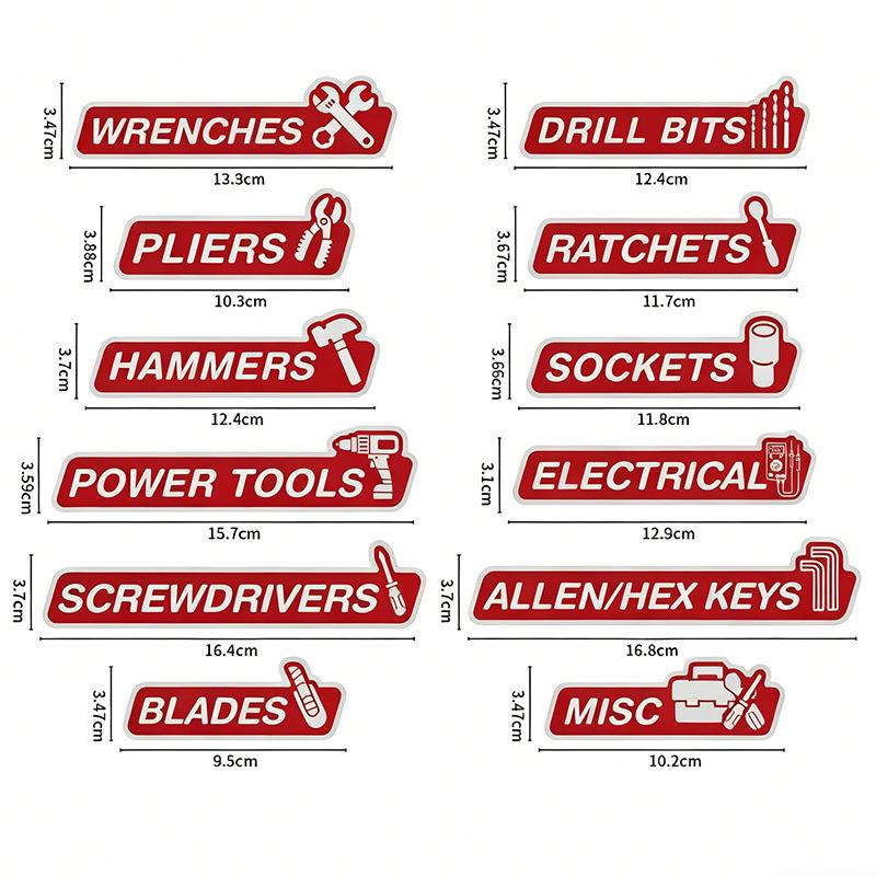 12 Pcs Tool Box Magnetic Labels with Icons, Automotive Toolbox Magnet Stickers