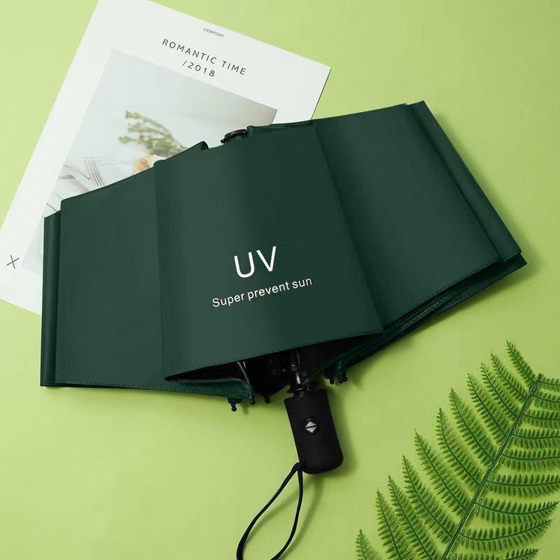 Black Vinyl UV Protection Automatic Three-Fold Rain Umbrella with Custom Logo