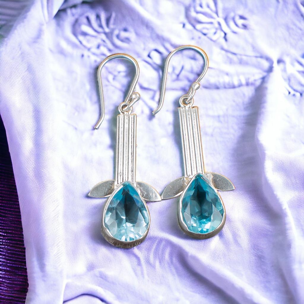 Natural Sky Blue Topaz Gemstone 925 Sterling Silver Pretty jewelry Earrings EE-36-2