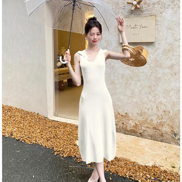 

2025 Sexy Sleeveless Knitted Dress with Turn-Down Collar – Slim, Elegant Long Vest Style for Women One Size абрикосовый