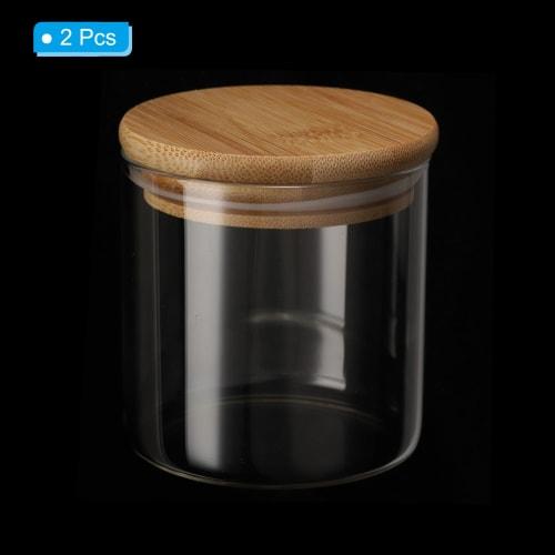PATIKIL 14 Oz Glass Jars with Airtight Bamboo Lids, Set of 2, Clear Food Storage Jars for Nuts, Sugar, Coffee Beans, and Spices (10x8cm)